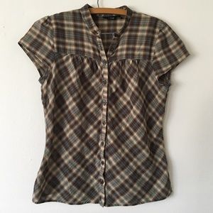 A.N.A. Cap sleeve plaid button down blouse